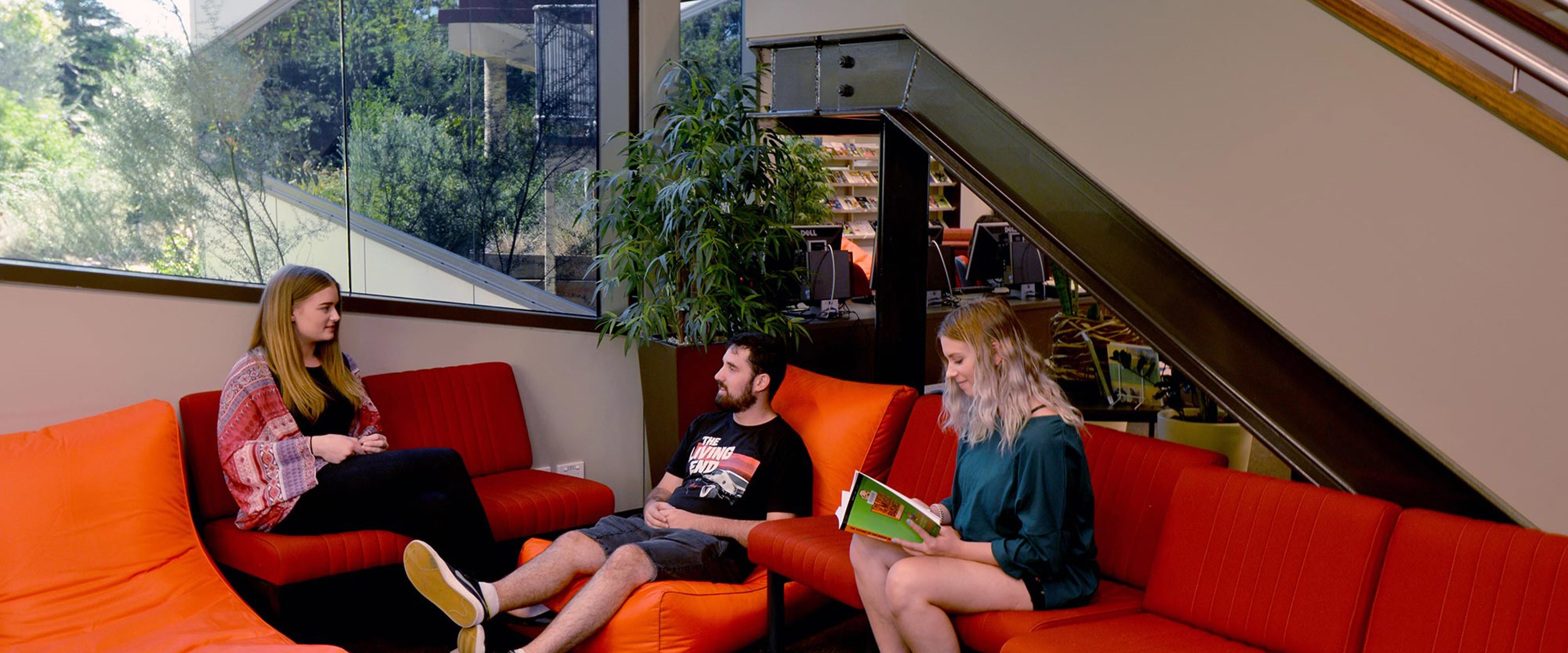 Students relax at Melbourne Polytechnic's Fairfield Library