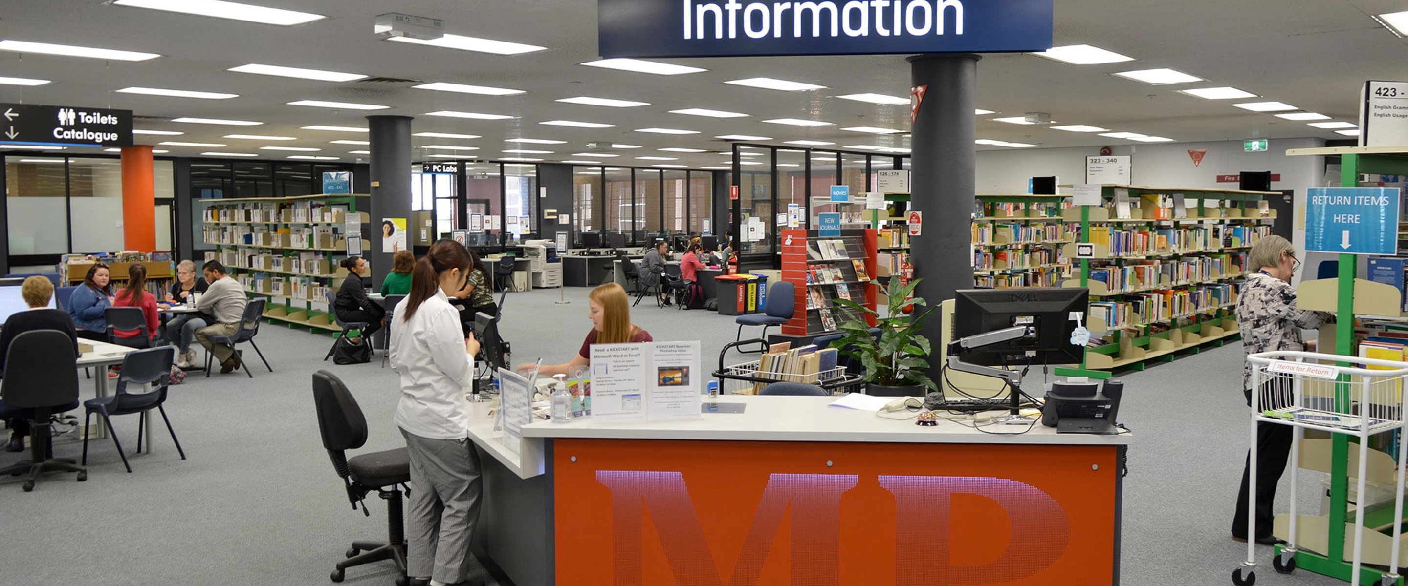 Information desk at Melbourne Polytechnic's Preston Library