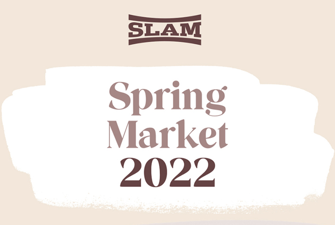 Pale pick background with a while overlay and the words Spring Market 2022 in dark dusty pink text