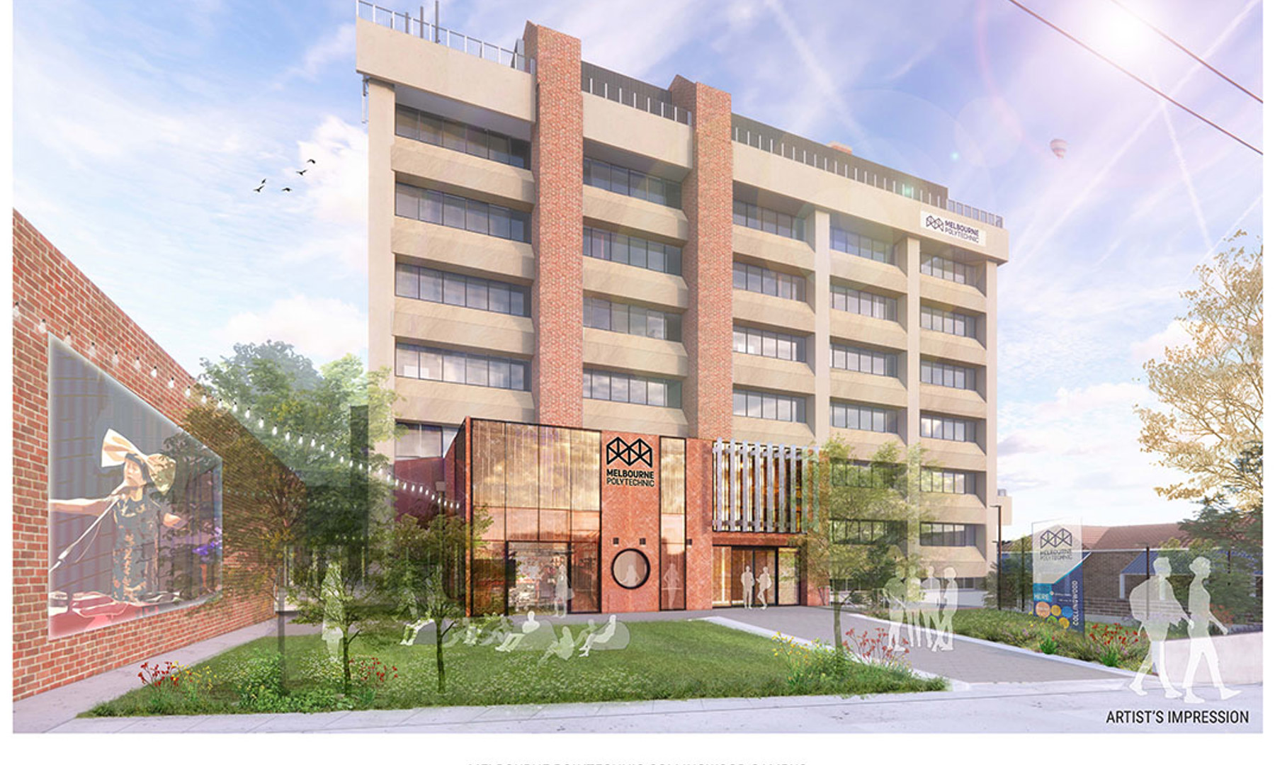 Artist impression, street view of the Collingwood Campus transformation