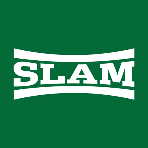 Logo of Student Life at Melbourne Polytechnic (SLAM), featuring the acronym 'SLAM' in white text on a vibrant green background.