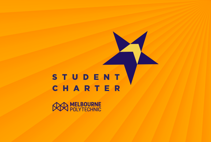 Student Charter event image with star illustration and Melbourne Polytechnic logo.