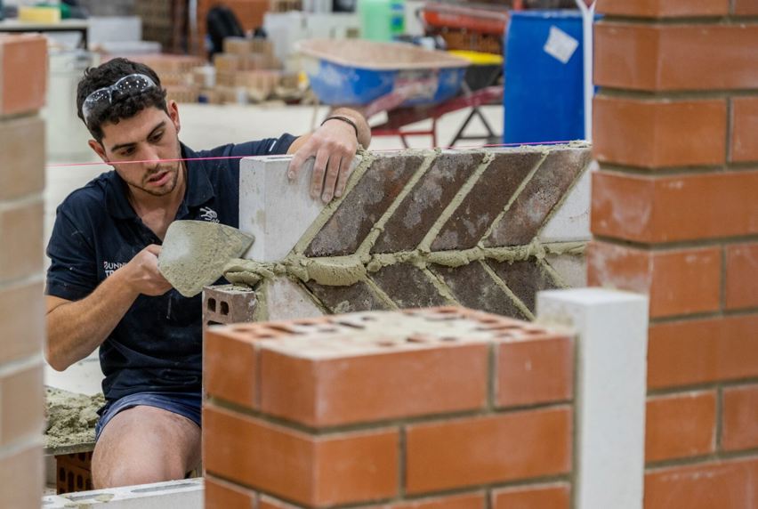 Melbourne Polytechnic alumnus, Marc Colarusso, competing in the Bricklaying category at the WorldSkills Australia National Championships
