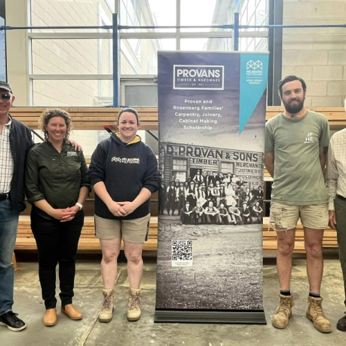 Image showing Provan and Rosenberg family members with Melbourne Polytechnic student scholarship winners